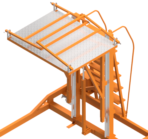Hydraulic stair platform physical reference photos and CAD model views