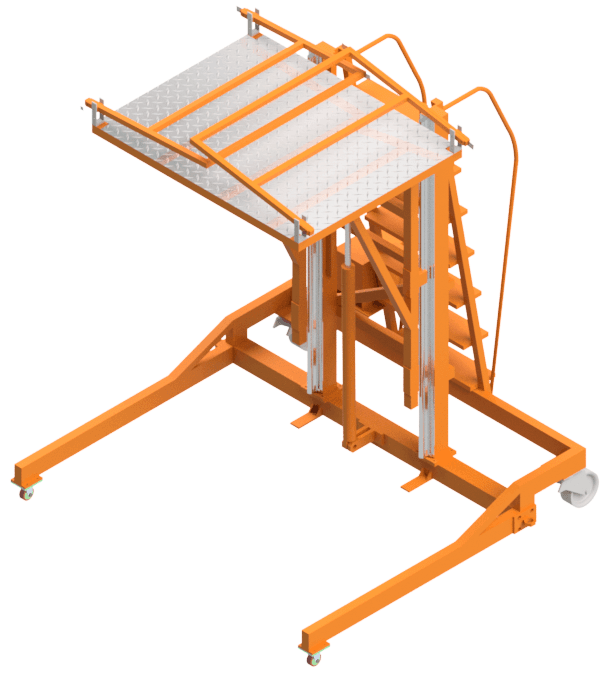 Hydraulic stair platform physical reference photos and CAD model views